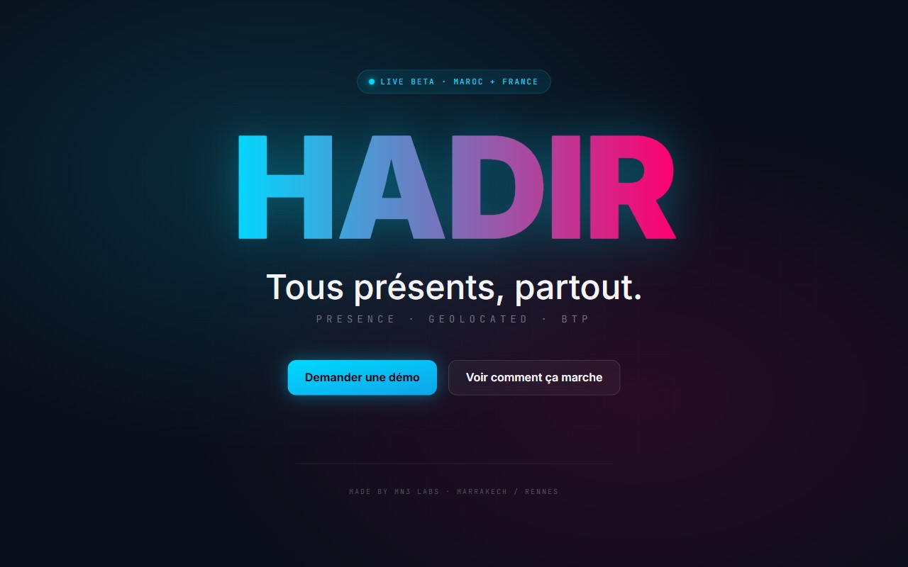 Hadir RH — interface du SaaS de pointage